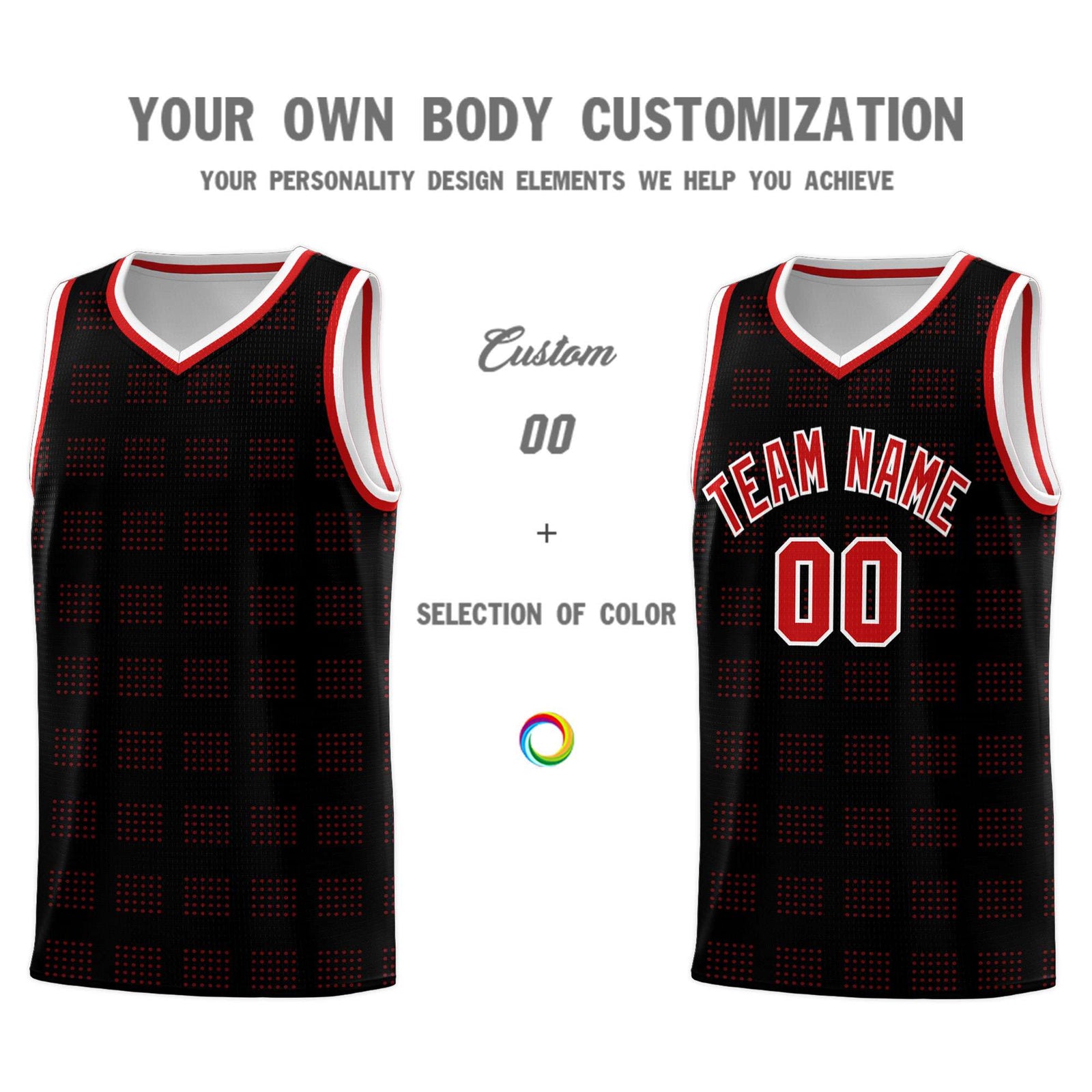 Custom Black Red Trailblazer Dot Pattern Sports Uniform Basketball Jersey