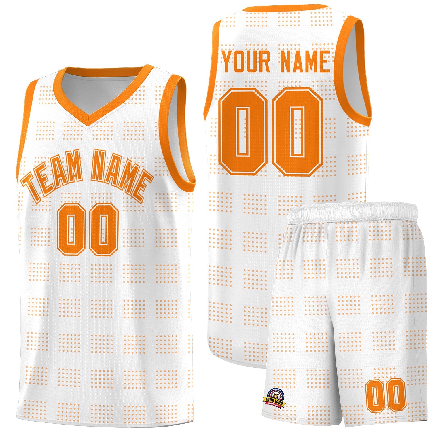 Custom White Orange Trailblazer Dot Pattern Sports Uniform Basketball Jersey