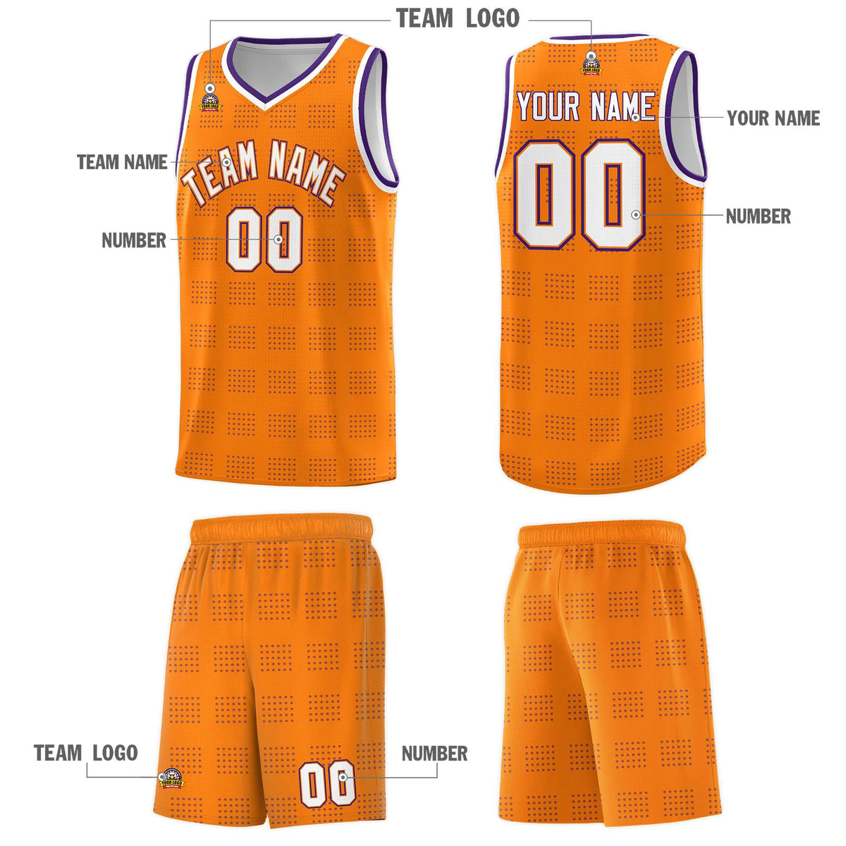 Custom Orange Purple Trailblazer Dot Pattern Sports Uniform Basketball Jersey