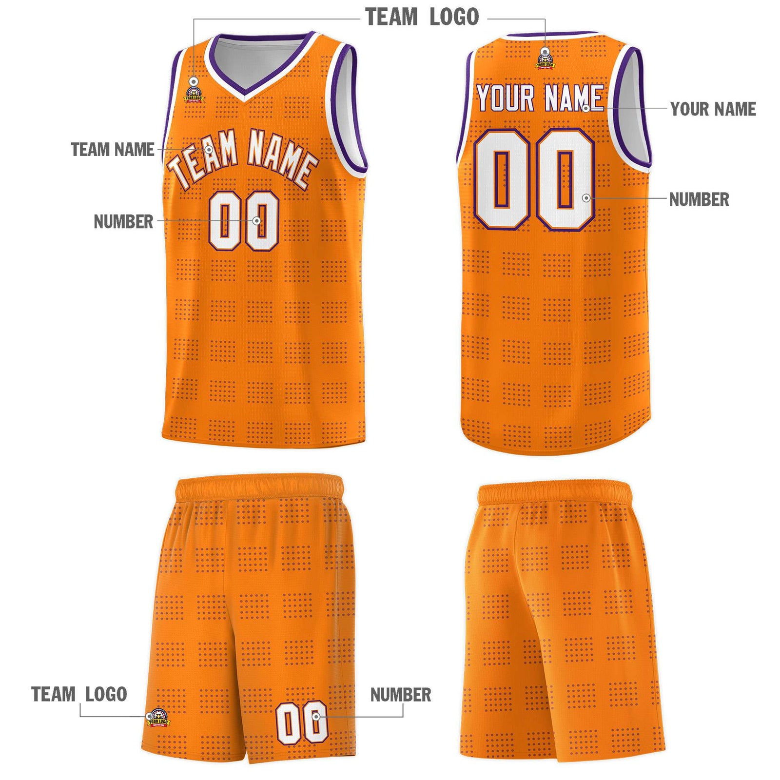 Custom Orange Purple Trailblazer Dot Pattern Sports Uniform Basketball Jersey