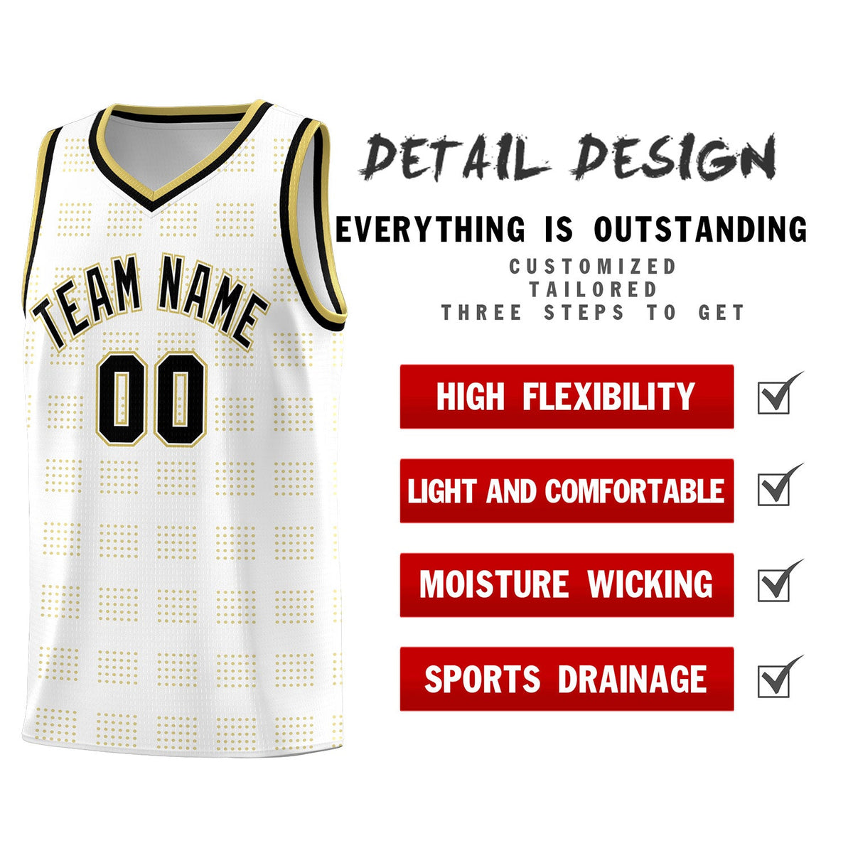 Custom White Old Gold Trailblazer Dot Pattern Sports Uniform Basketball Jersey