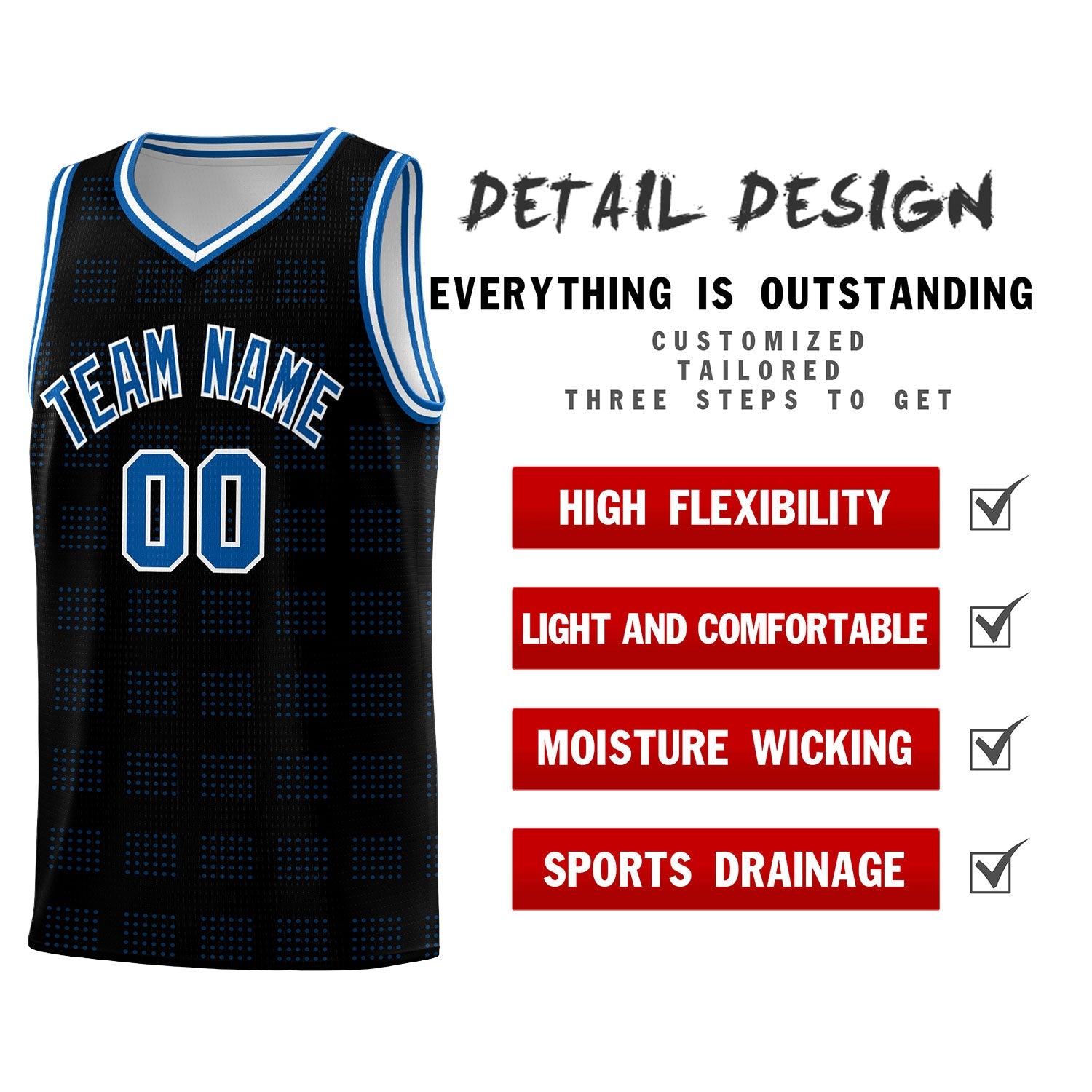 Custom Black Royal Trailblazer Dot Pattern Sports Uniform Basketball Jersey
