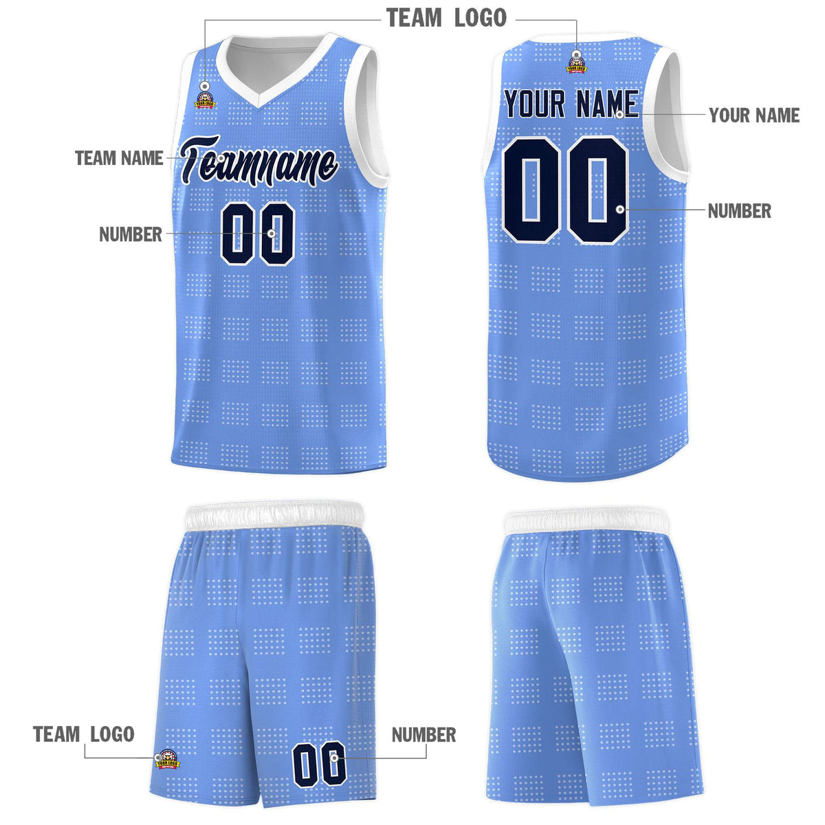 Custom Light Blue White Trailblazer Dot Pattern Sports Uniform Basketball Jersey
