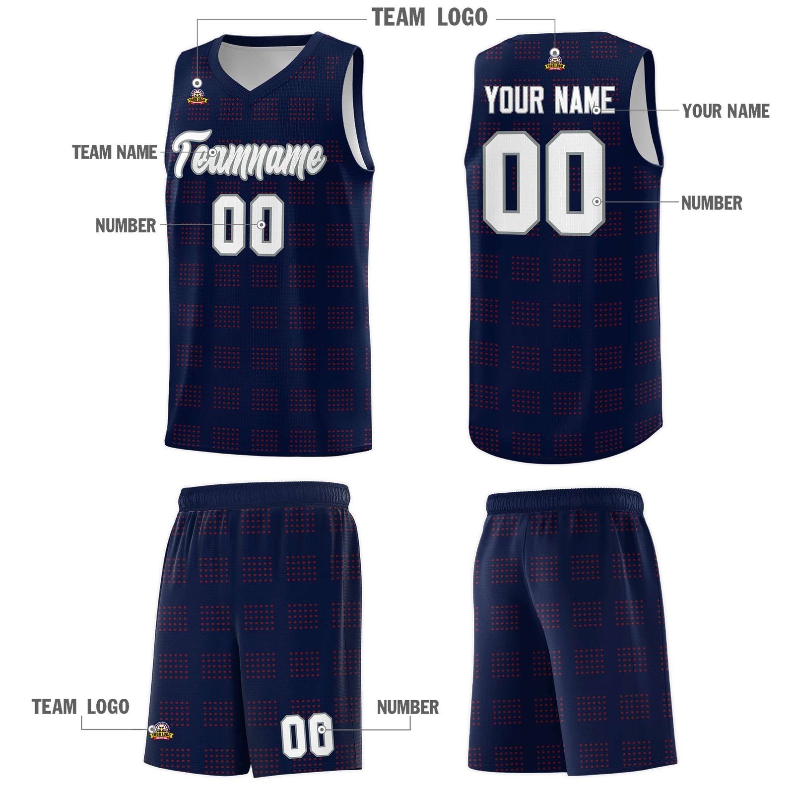 Custom Navy Red Trailblazer Dot Pattern Sports Uniform Basketball Jersey