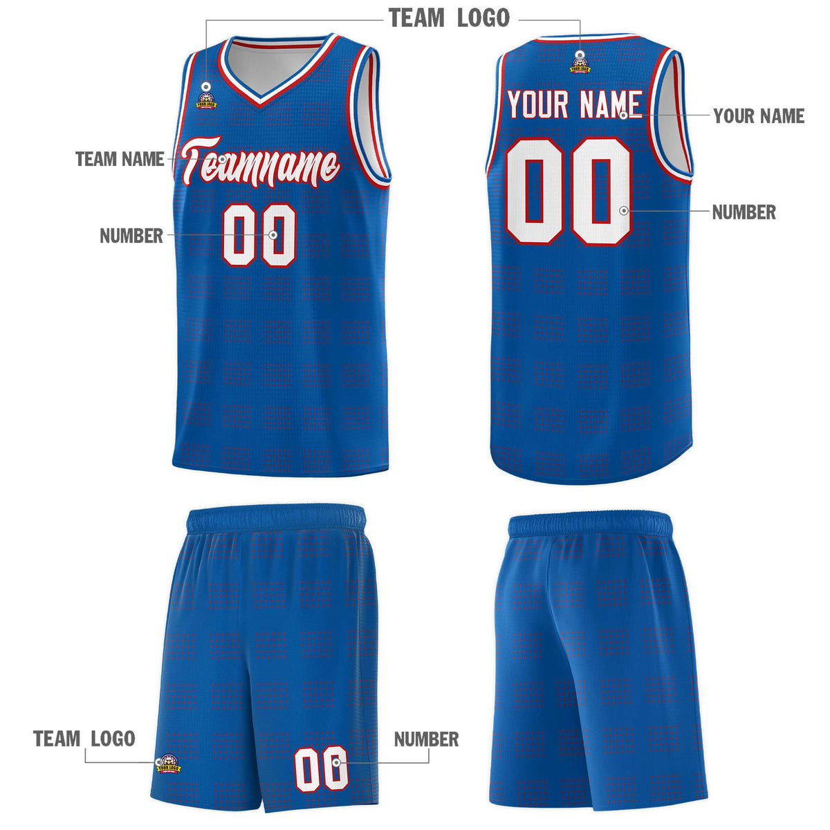 Custom Royal Red Trailblazer Dot Pattern Sports Uniform Basketball Jersey