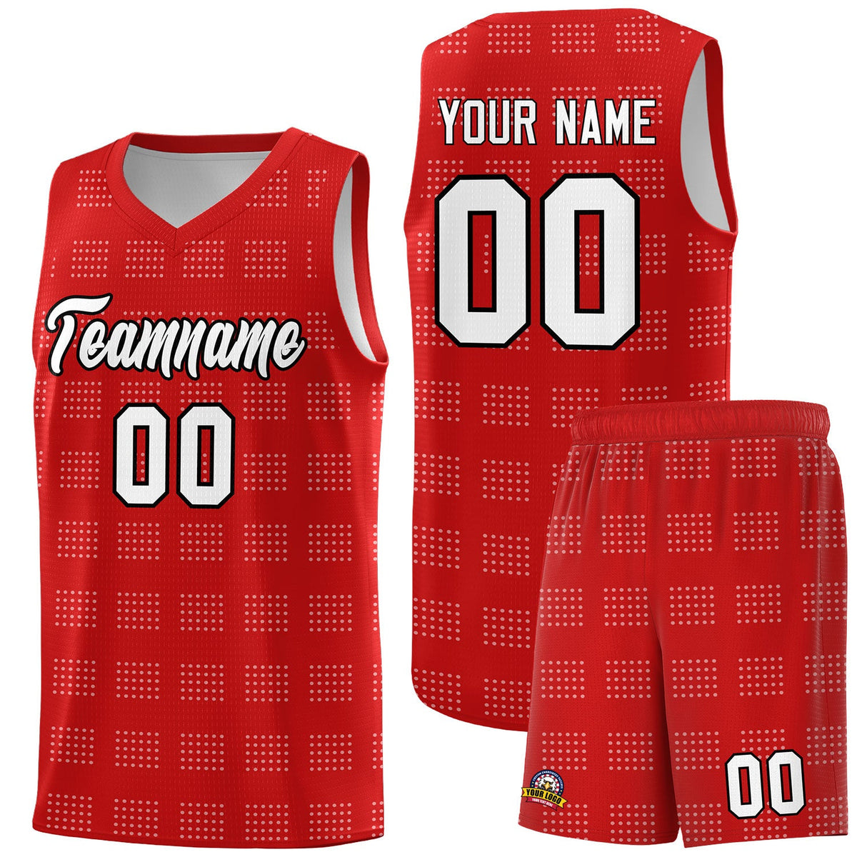 Custom Red White Trailblazer Dot Pattern Sports Uniform Basketball Jersey