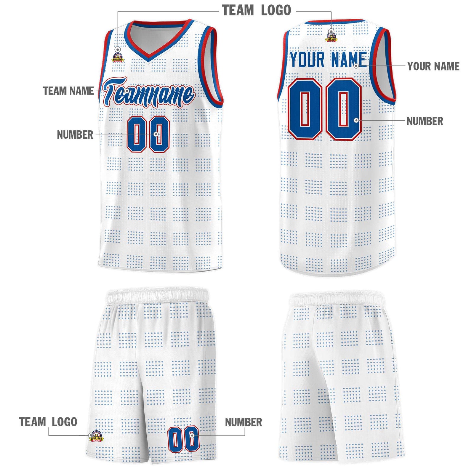 Custom White Royal Trailblazer Dot Pattern Sports Uniform Basketball Jersey