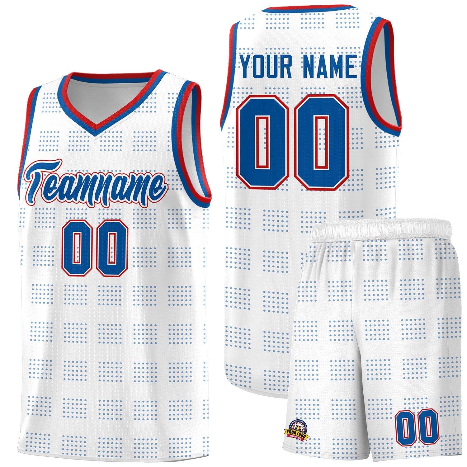 Custom White Royal Trailblazer Dot Pattern Sports Uniform Basketball Jersey