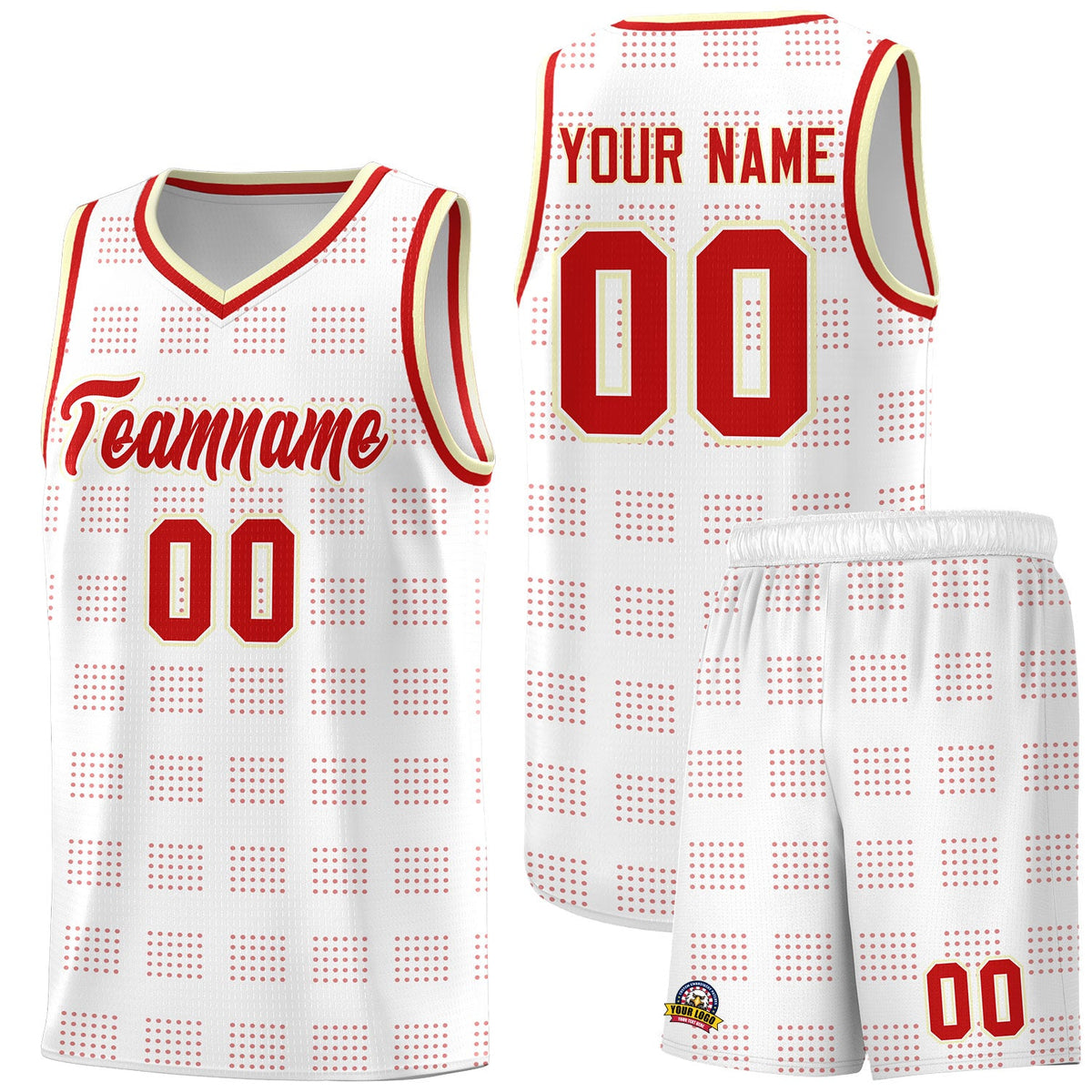 Custom White Red Trailblazer Dot Pattern Sports Uniform Basketball Jersey