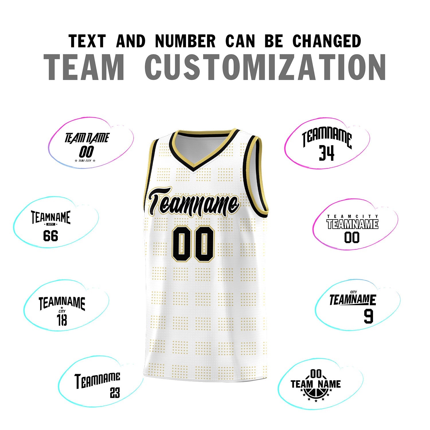 Custom White Old Gold Trailblazer Dot Pattern Sports Uniform Basketball Jersey