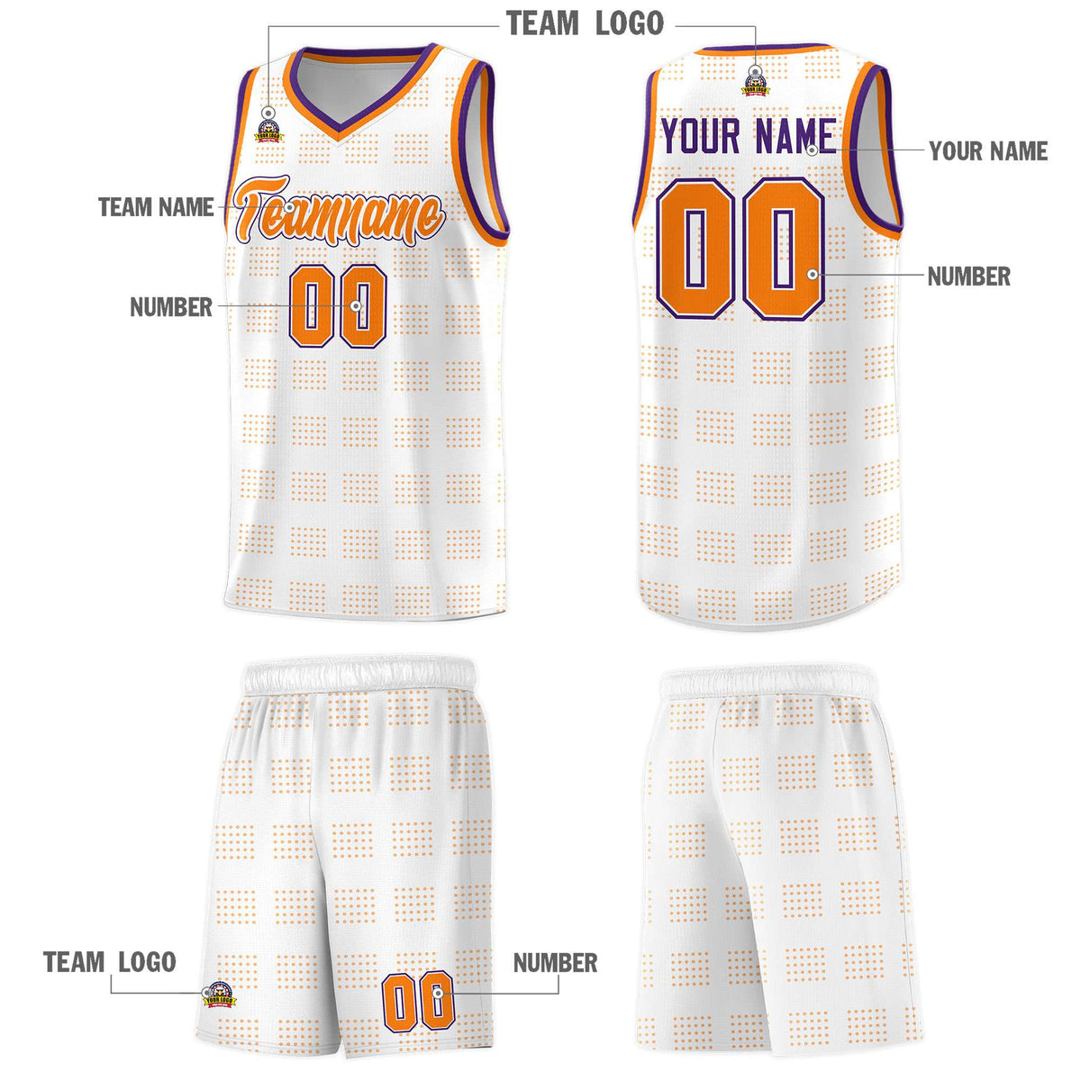 Custom White Orange Trailblazer Dot Pattern Sports Uniform Basketball Jersey