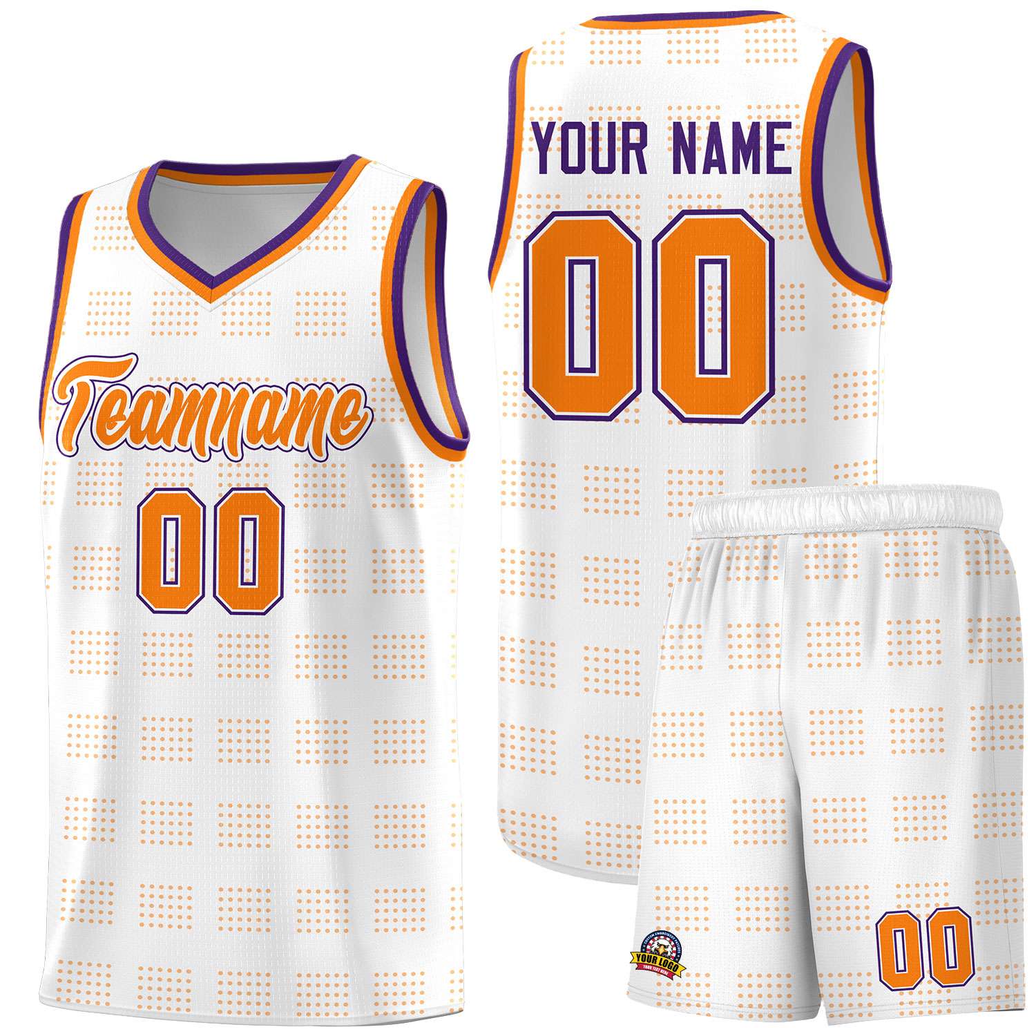 Custom White Orange Trailblazer Dot Pattern Sports Uniform Basketball Jersey