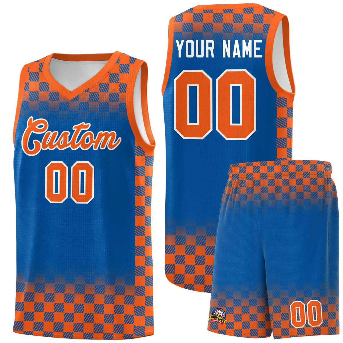 Custom Royal Orange Classic Plaid Pattern Sports Uniform Basketball Jersey