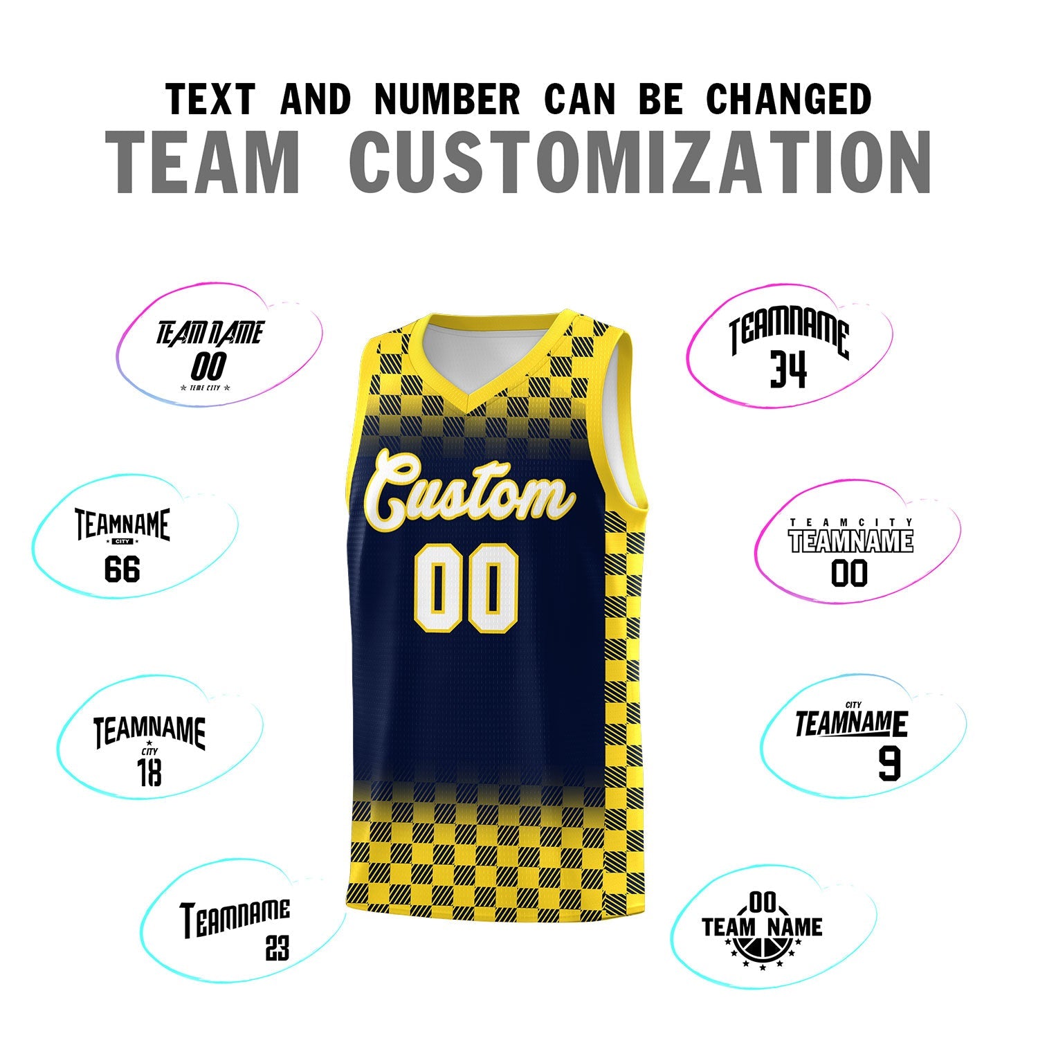 Custom Navy Gold Classic Plaid Pattern Sports Uniform Basketball Jersey