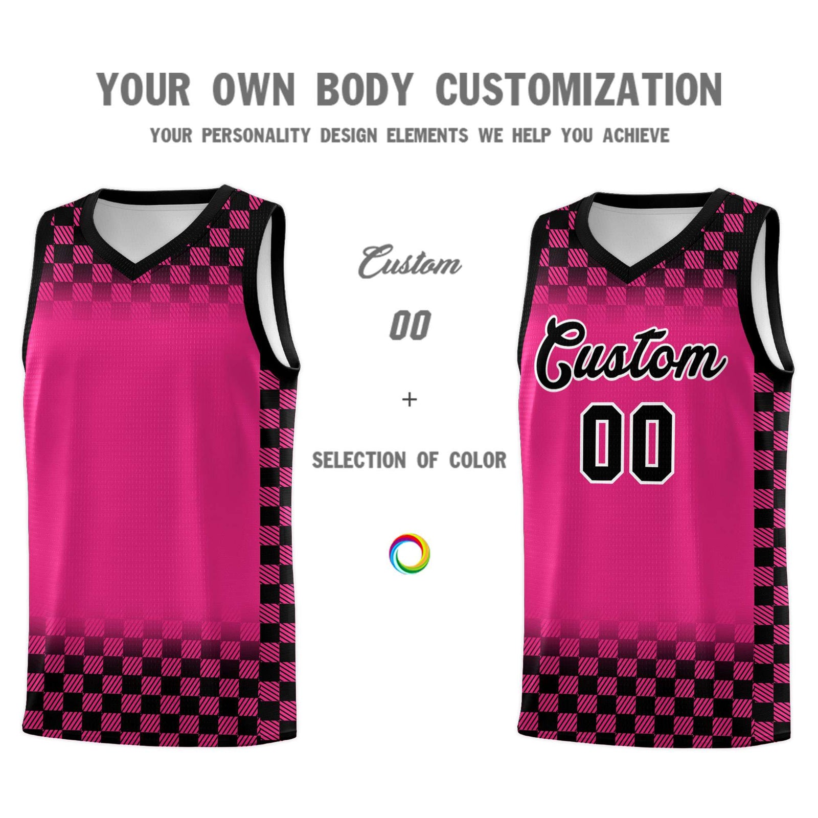 Custom Pink Black Classic Plaid Pattern Sports Uniform Basketball Jersey