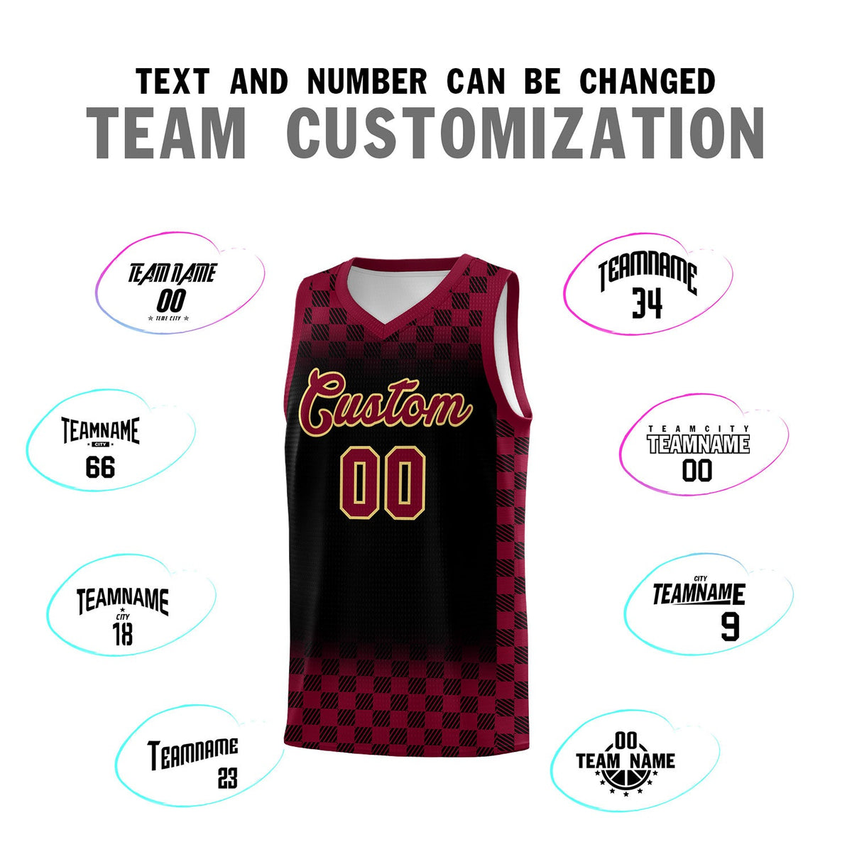 Custom Black Crimson Classic Plaid Pattern Sports Uniform Basketball Jersey