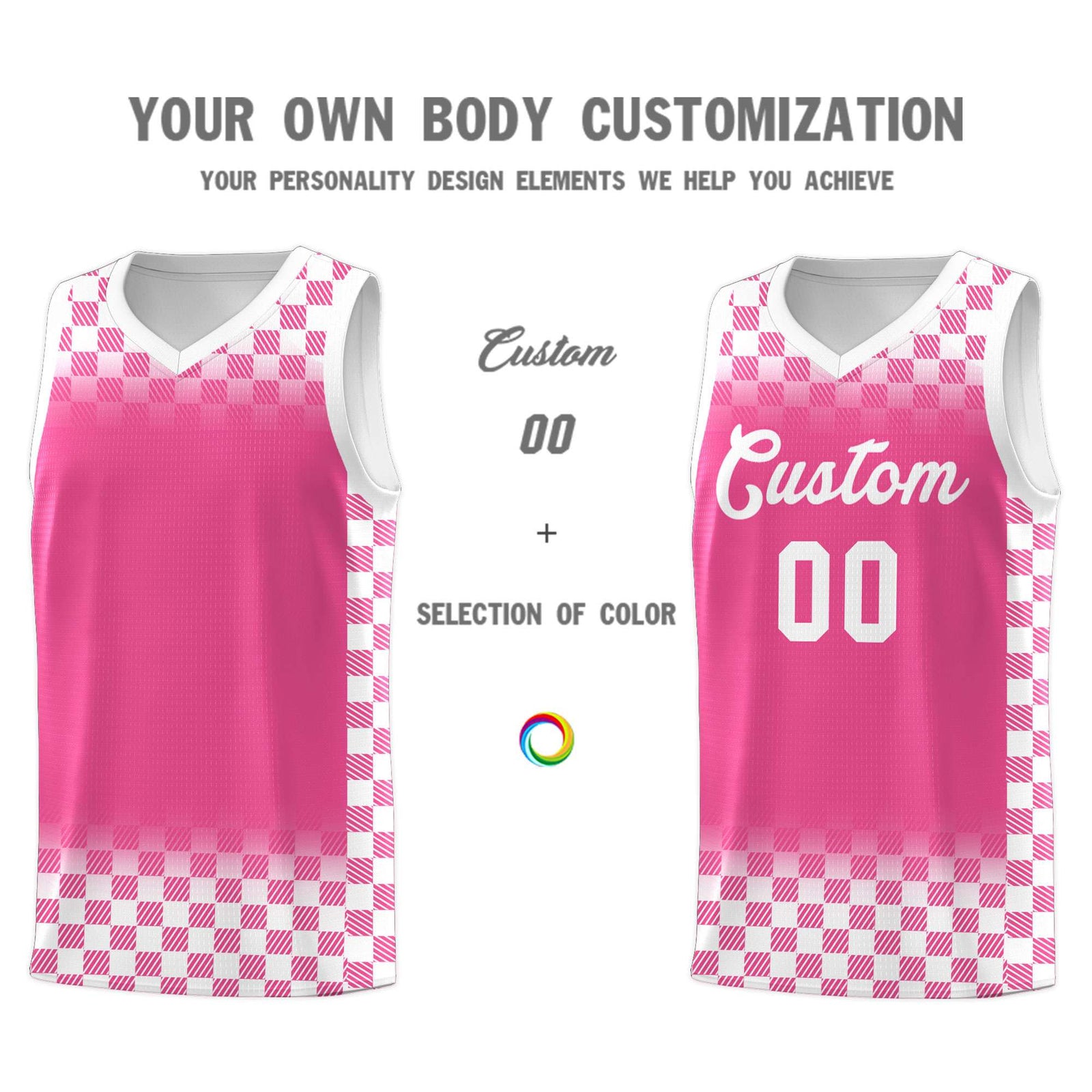 Custom Pink White Classic Plaid Pattern Sports Uniform Basketball Jersey