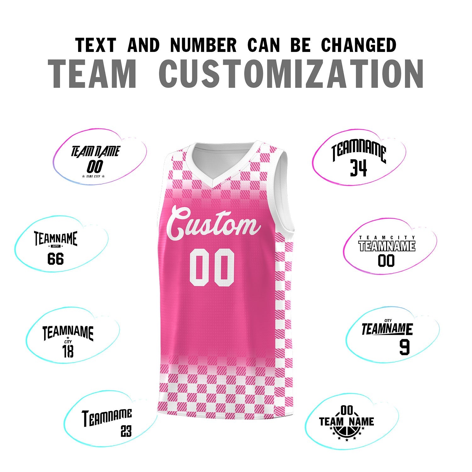 Custom Pink White Classic Plaid Pattern Sports Uniform Basketball Jersey