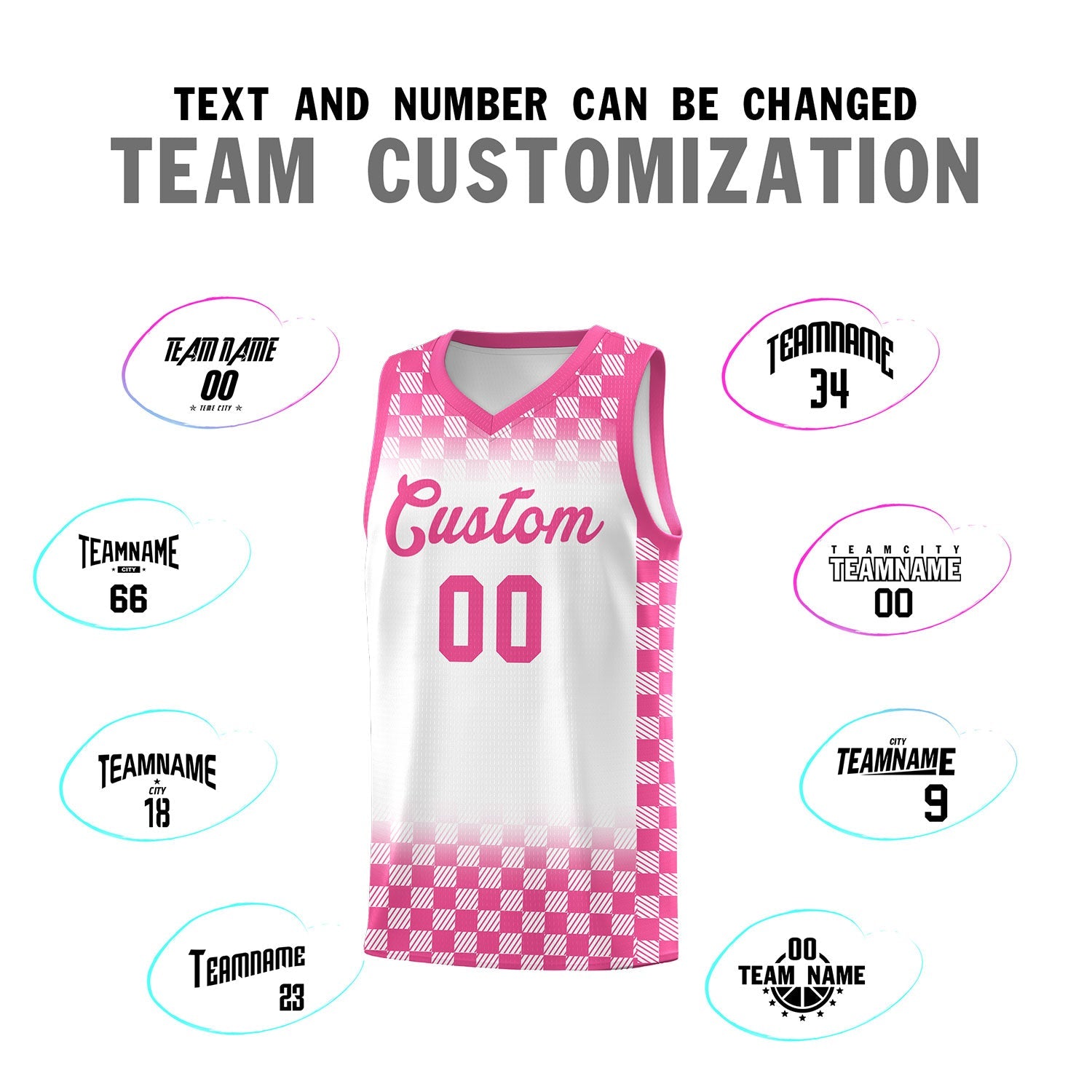 Custom White Pink Classic Plaid Pattern Sports Uniform Basketball Jersey