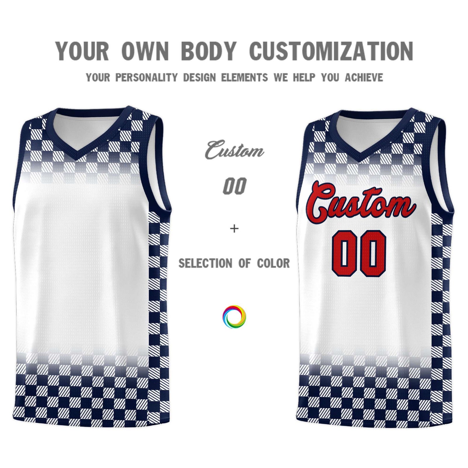 Custom White Navy Classic Plaid Pattern Sports Uniform Basketball Jersey
