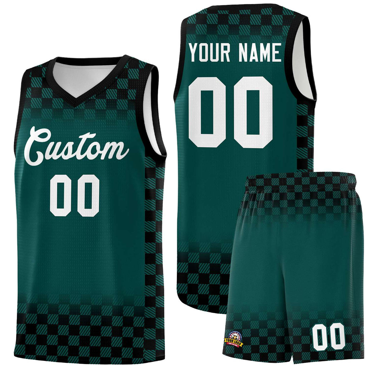Custom Midnight Green Black Classic Plaid Pattern Sports Uniform Basketball Jersey
