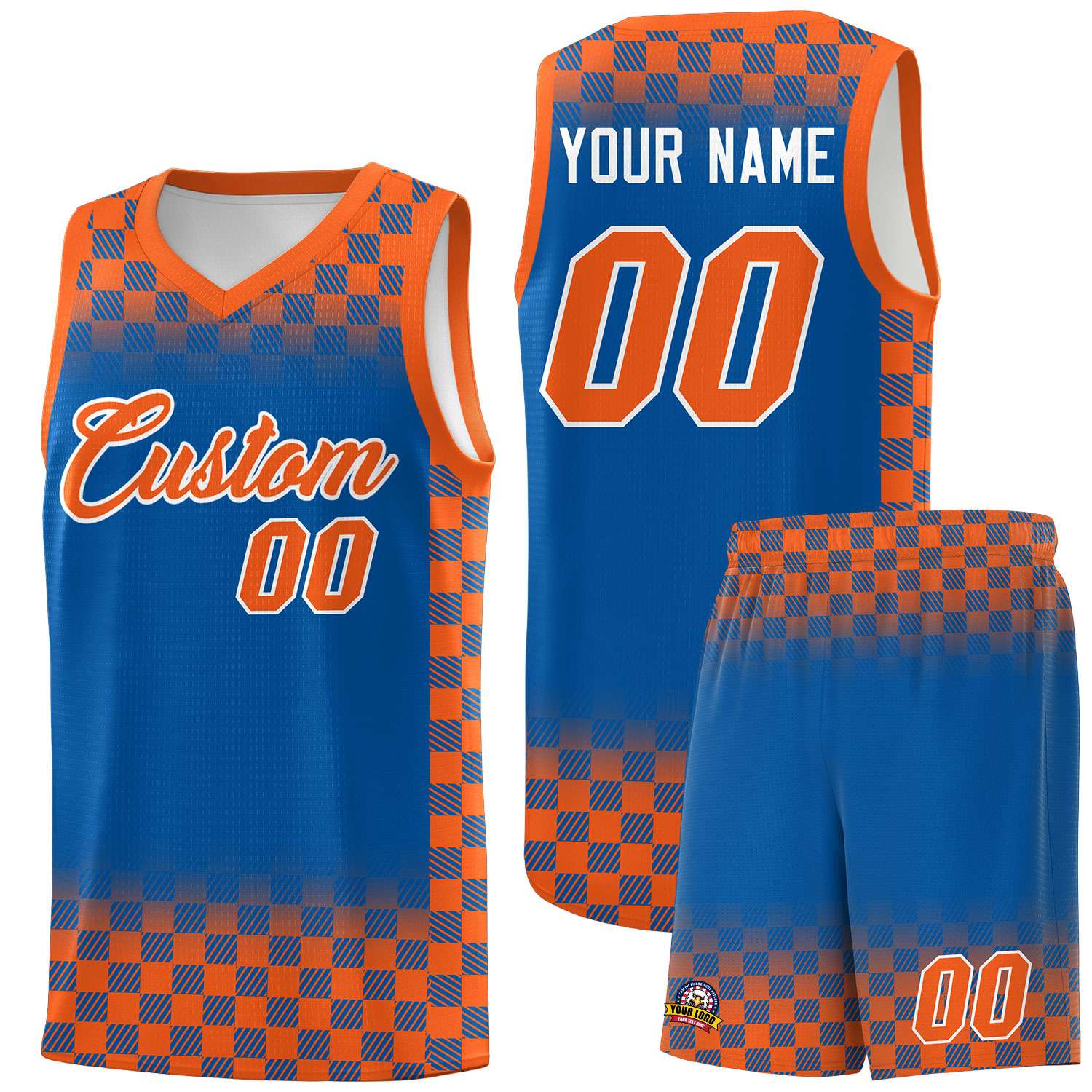 Custom Royal Orange Classic Plaid Pattern Sports Uniform Basketball Jersey