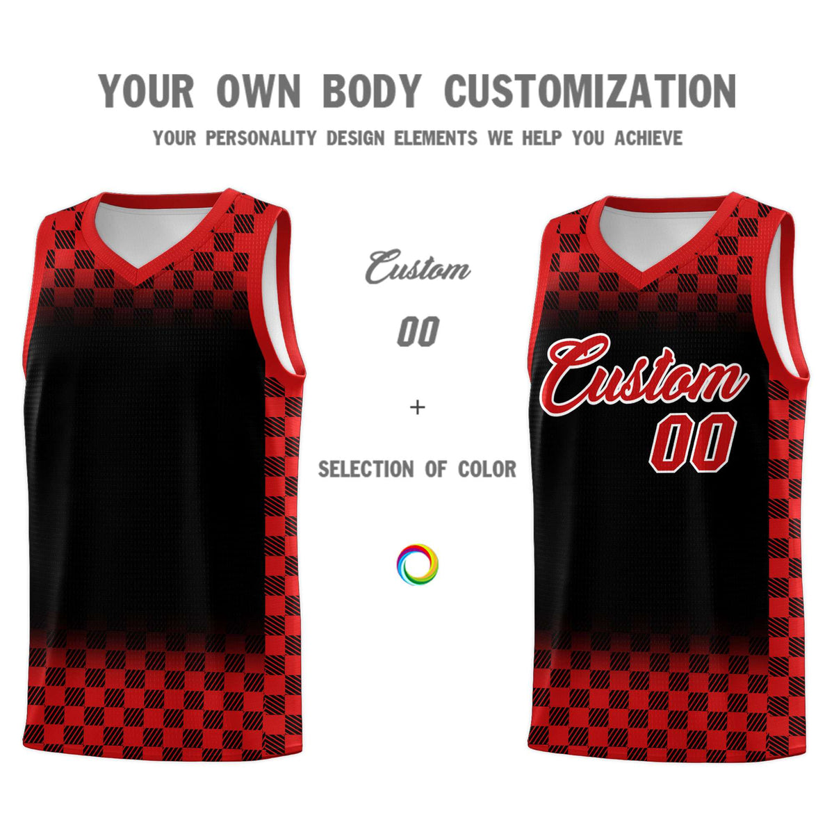 Custom Black Red Classic Plaid Pattern Sports Uniform Basketball Jersey