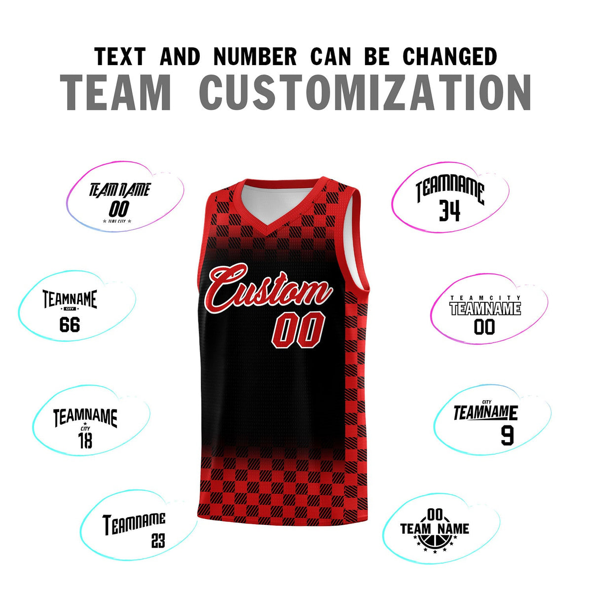 Custom Black Red Classic Plaid Pattern Sports Uniform Basketball Jersey