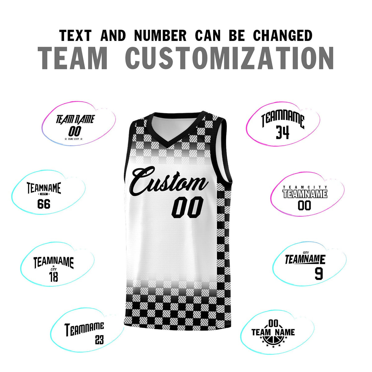 Custom White Black Classic Plaid Pattern Sports Uniform Basketball Jersey