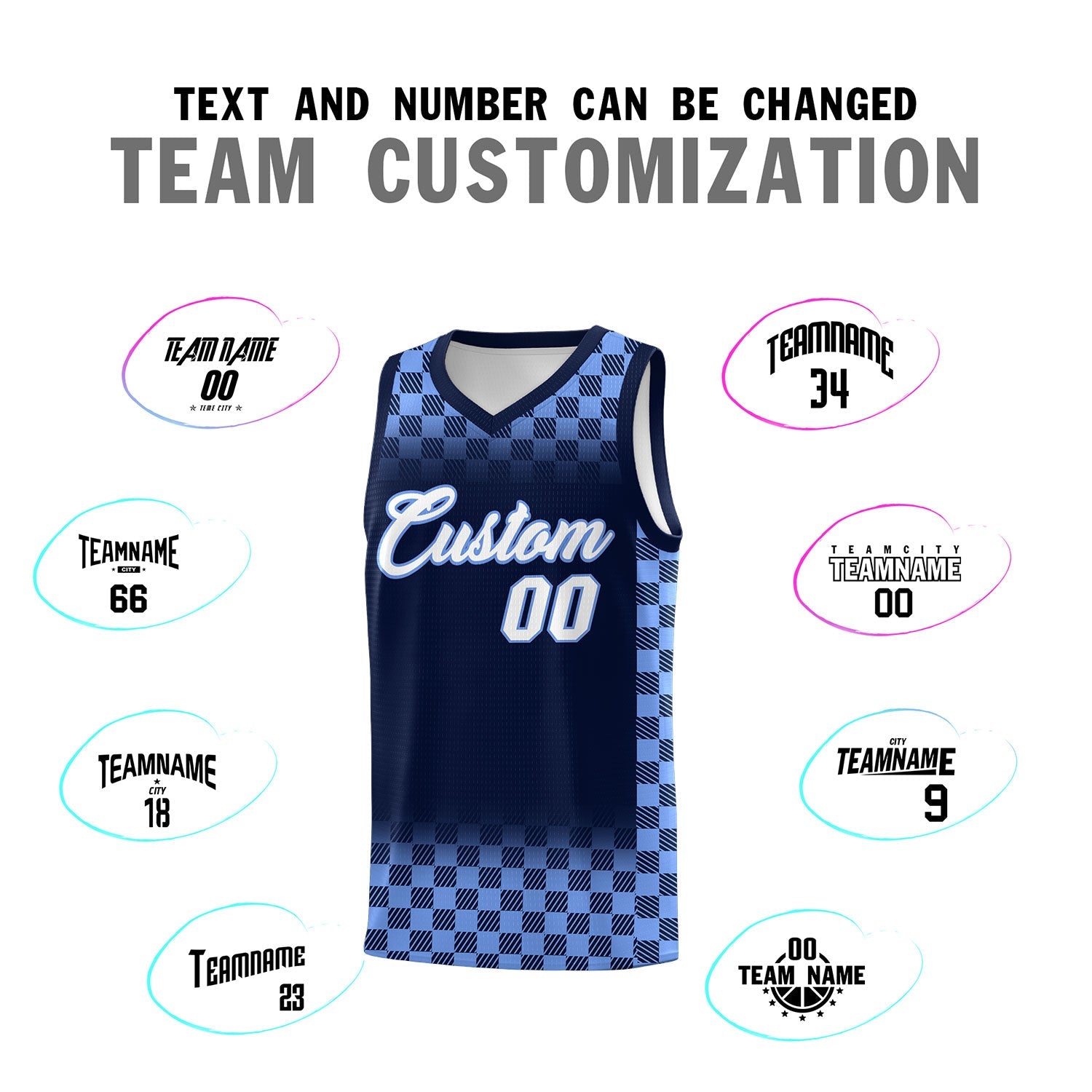Custom Navy Light Blue Classic Plaid Pattern Sports Uniform Basketball Jersey