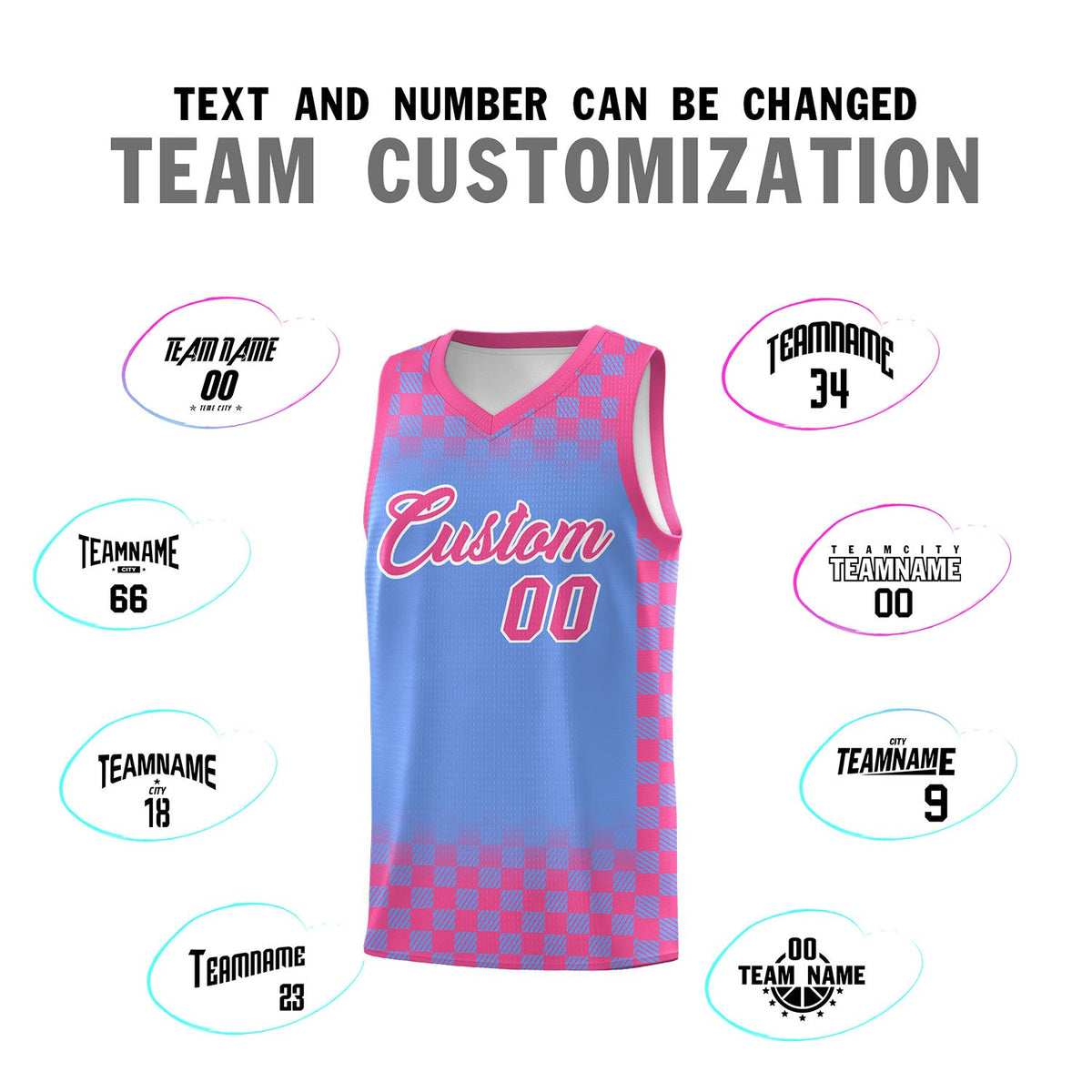 Custom Light Blue Pink Classic Plaid Pattern Sports Uniform Basketball Jersey
