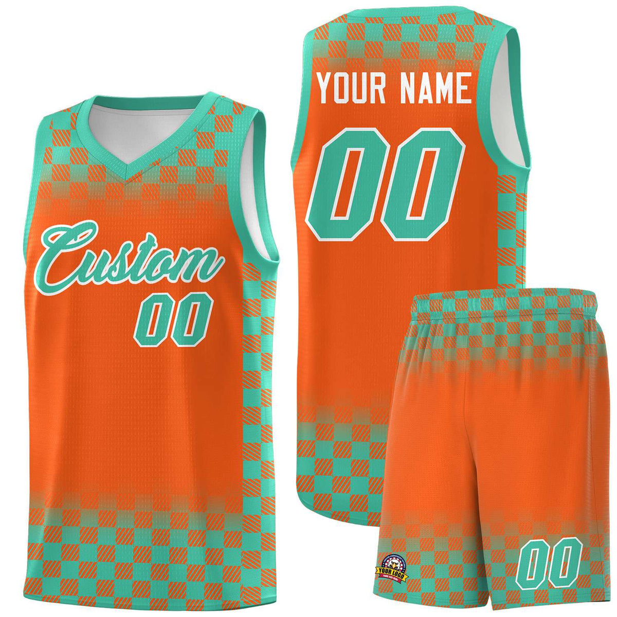 Custom Orange Bright Green Classic Plaid Pattern Sports Uniform Basketball Jersey