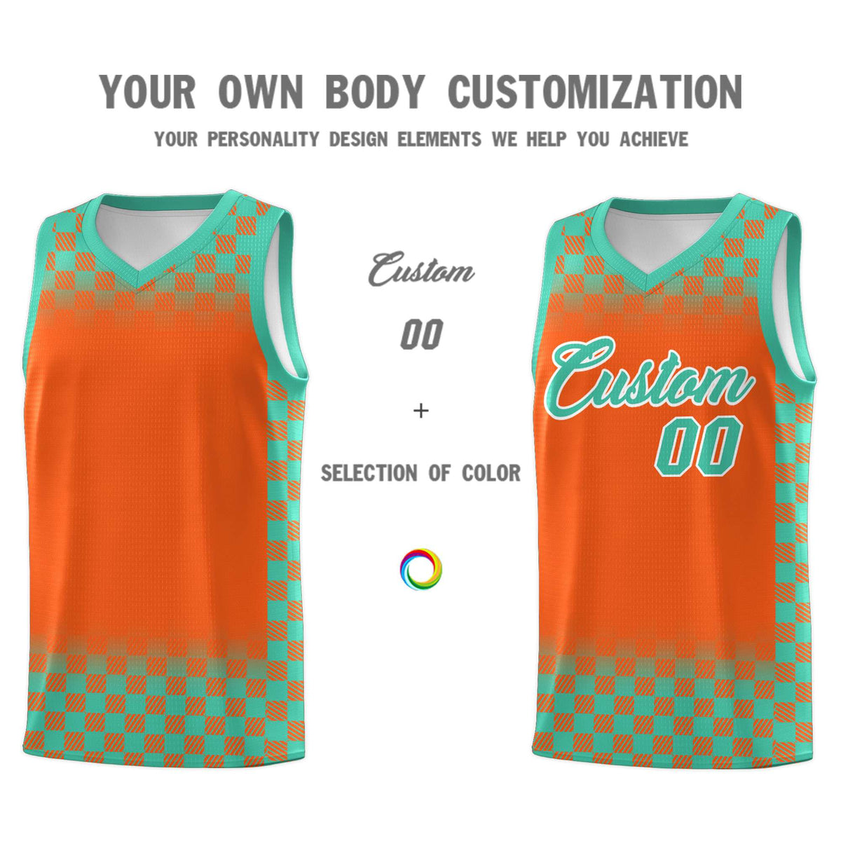 Custom Orange Bright Green Classic Plaid Pattern Sports Uniform Basketball Jersey