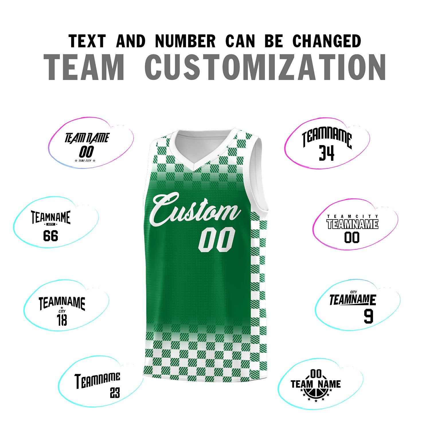 Custom Kelly Green White Classic Plaid Pattern Sports Uniform Basketball Jersey