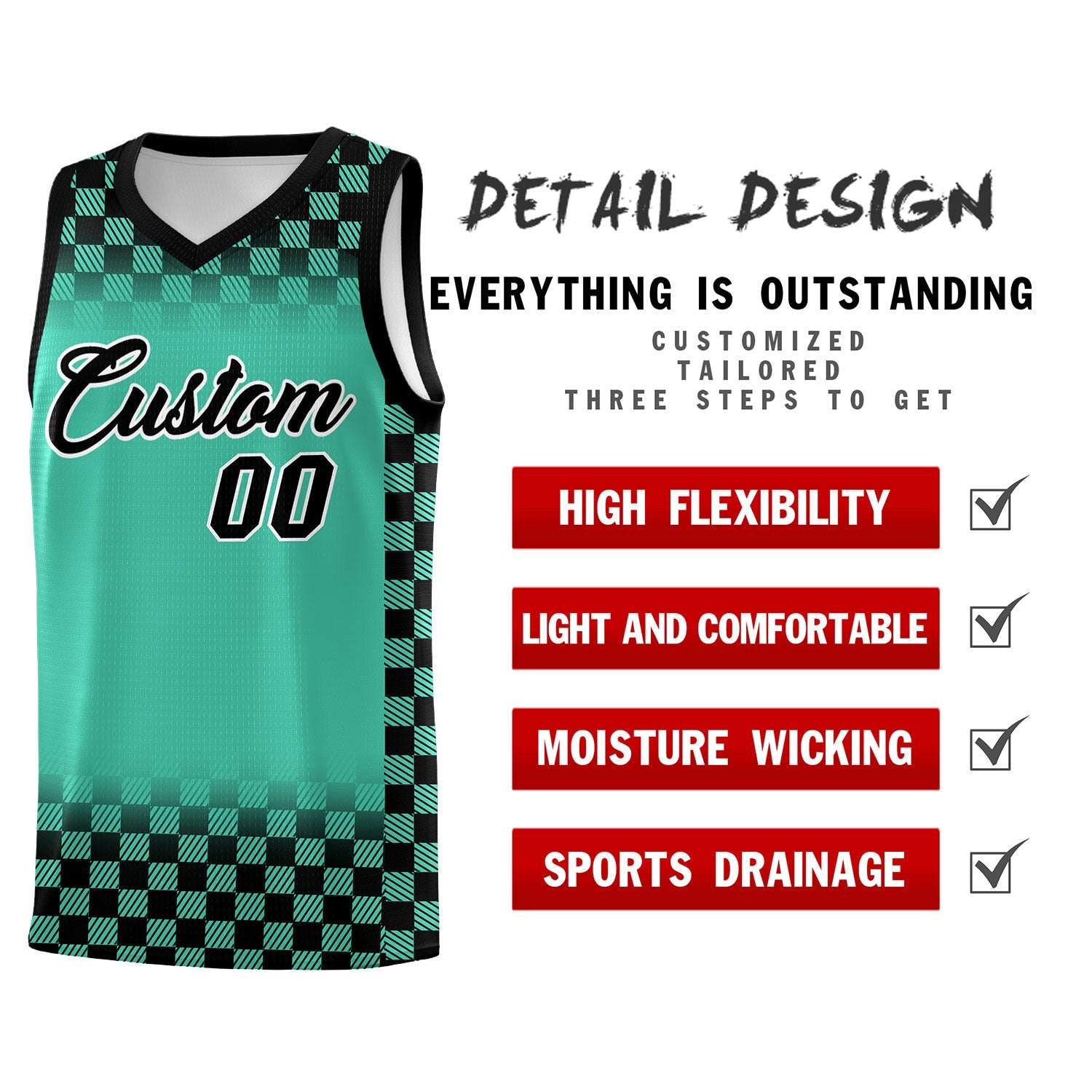 Custom Bright Green Black Classic Plaid Pattern Sports Uniform Basketball Jersey