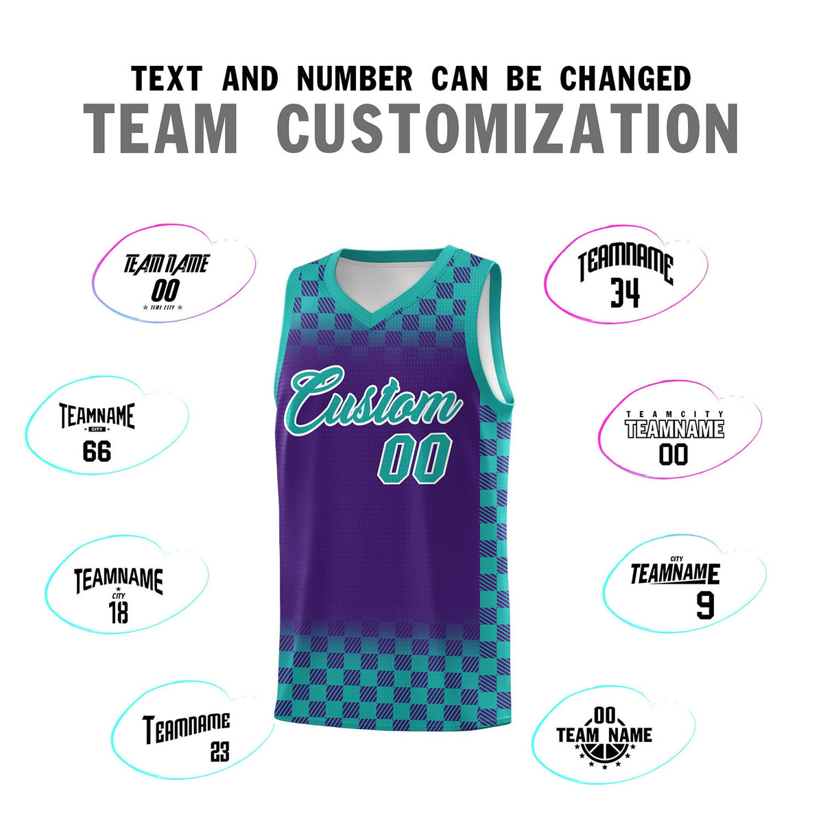 Custom Purple Aqua Classic Plaid Pattern Sports Uniform Basketball Jersey