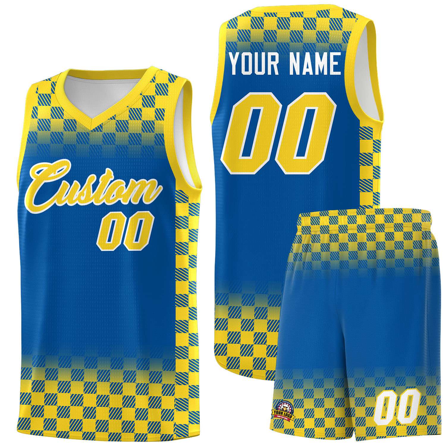 Custom Royal Gold Classic Plaid Pattern Sports Uniform Basketball Jersey