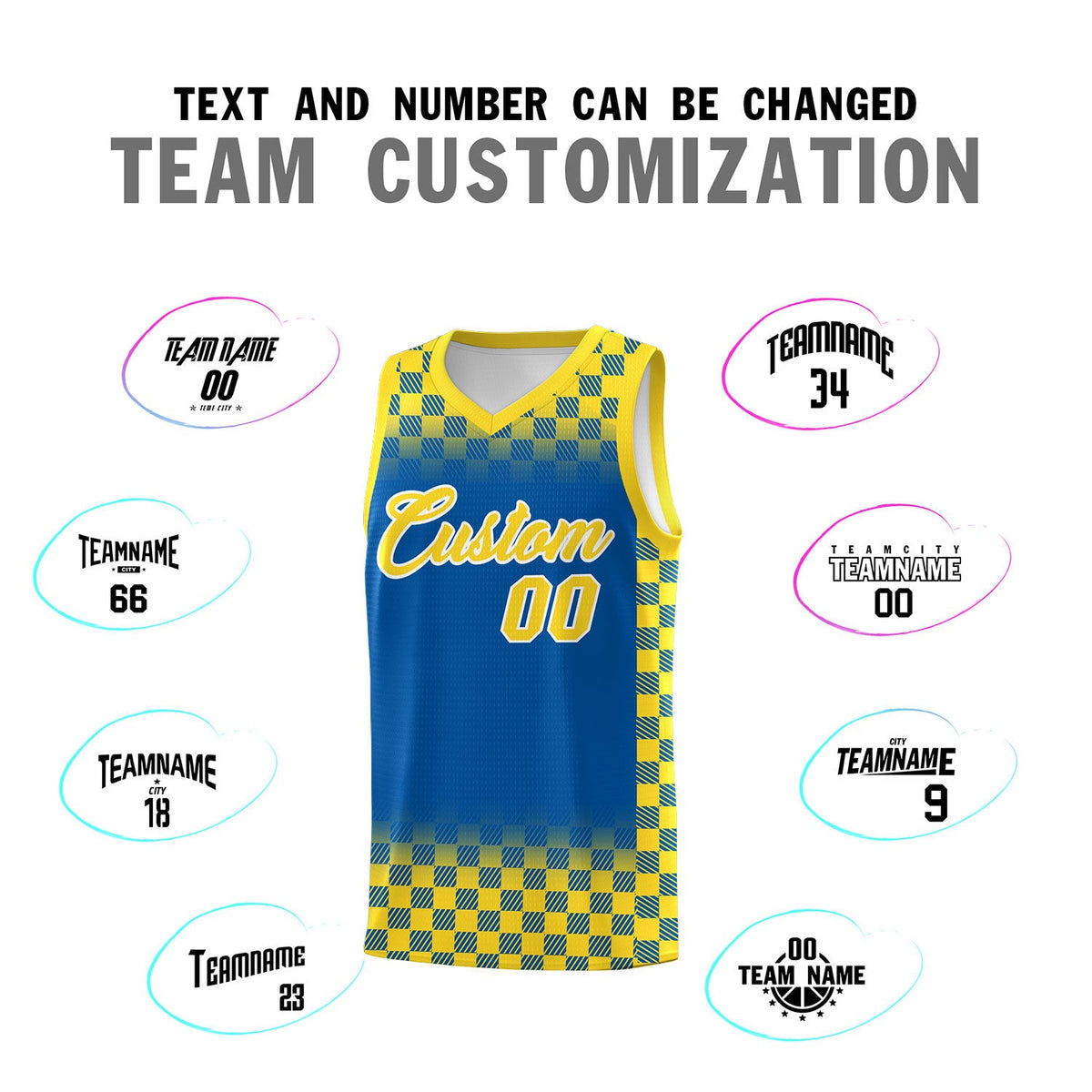 Custom Royal Gold Classic Plaid Pattern Sports Uniform Basketball Jersey