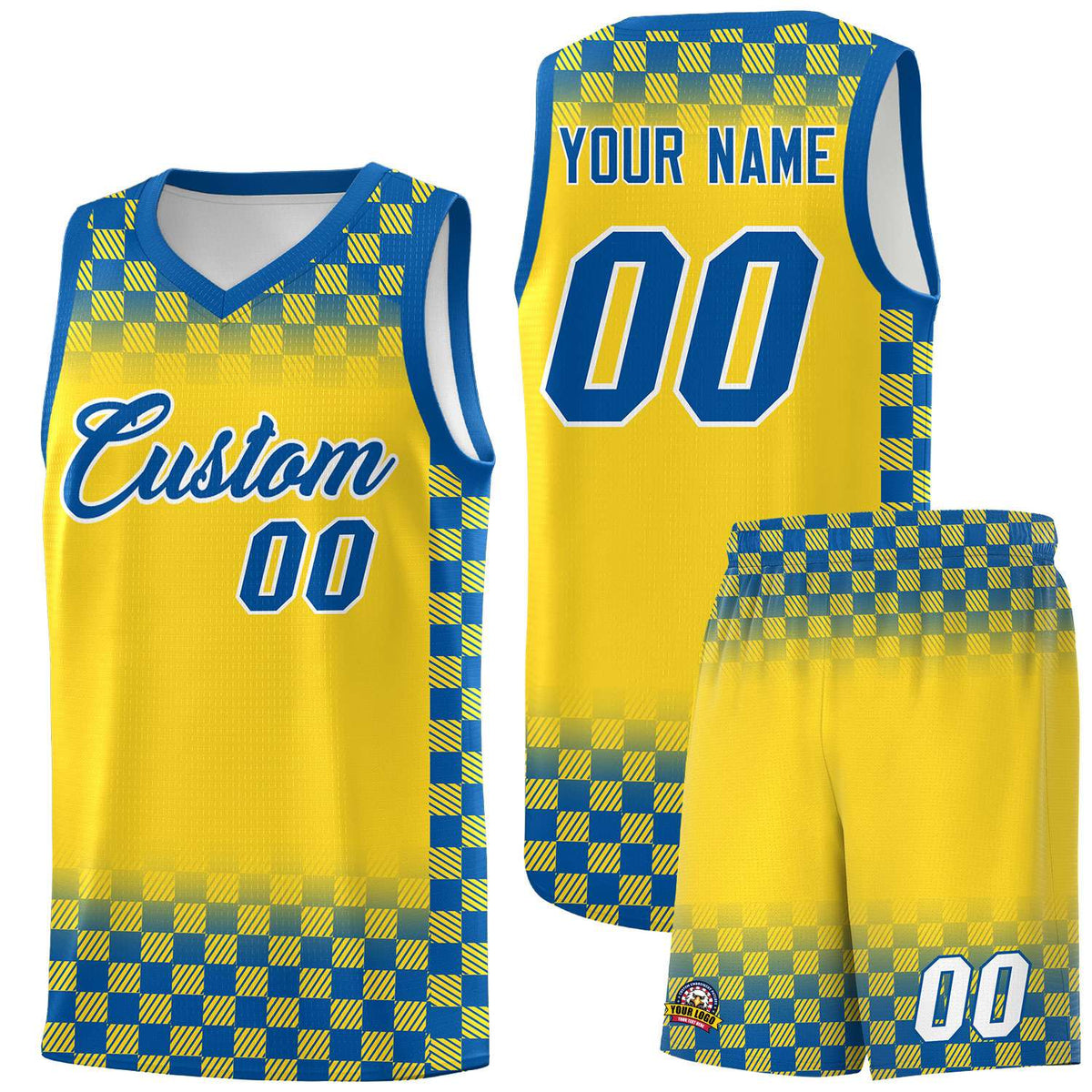 Custom Gold Royal Classic Plaid Pattern Sports Uniform Basketball Jersey