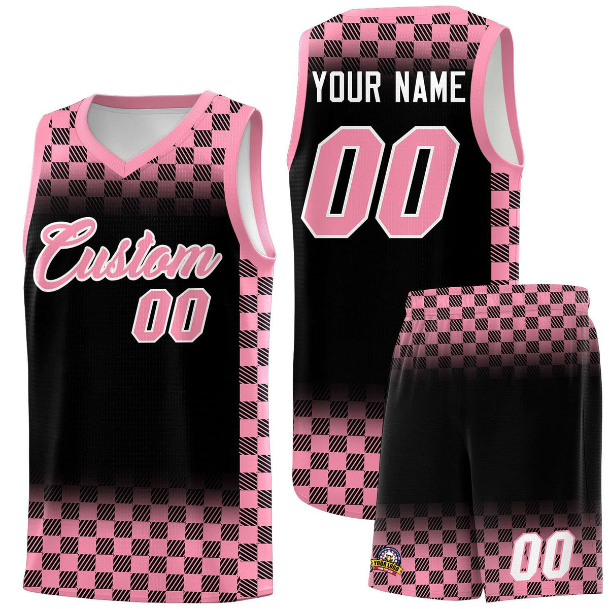 Custom Black Light Pink Classic Plaid Pattern Sports Uniform Basketball Jersey