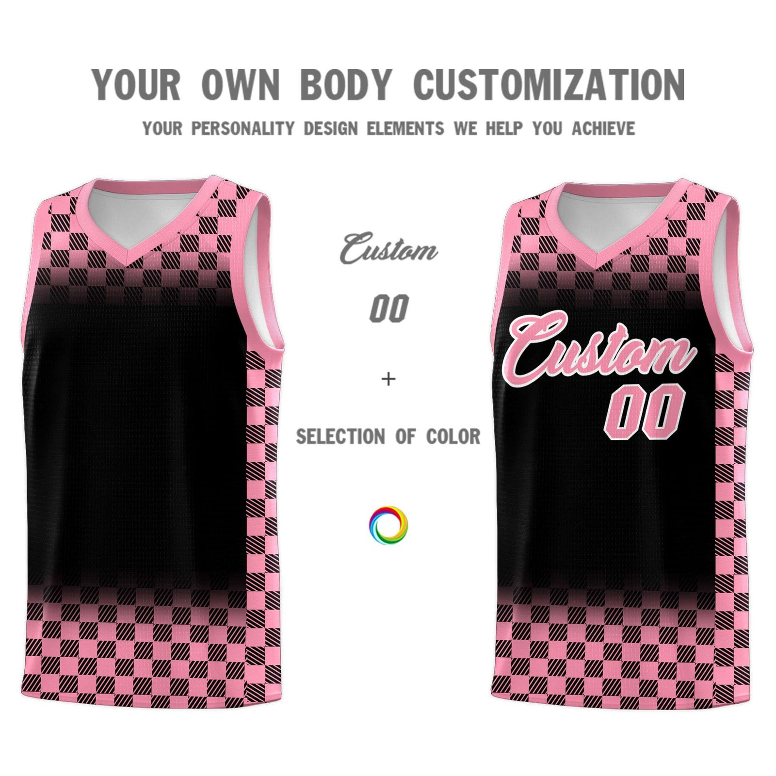 Custom Black Light Pink Classic Plaid Pattern Sports Uniform Basketball Jersey
