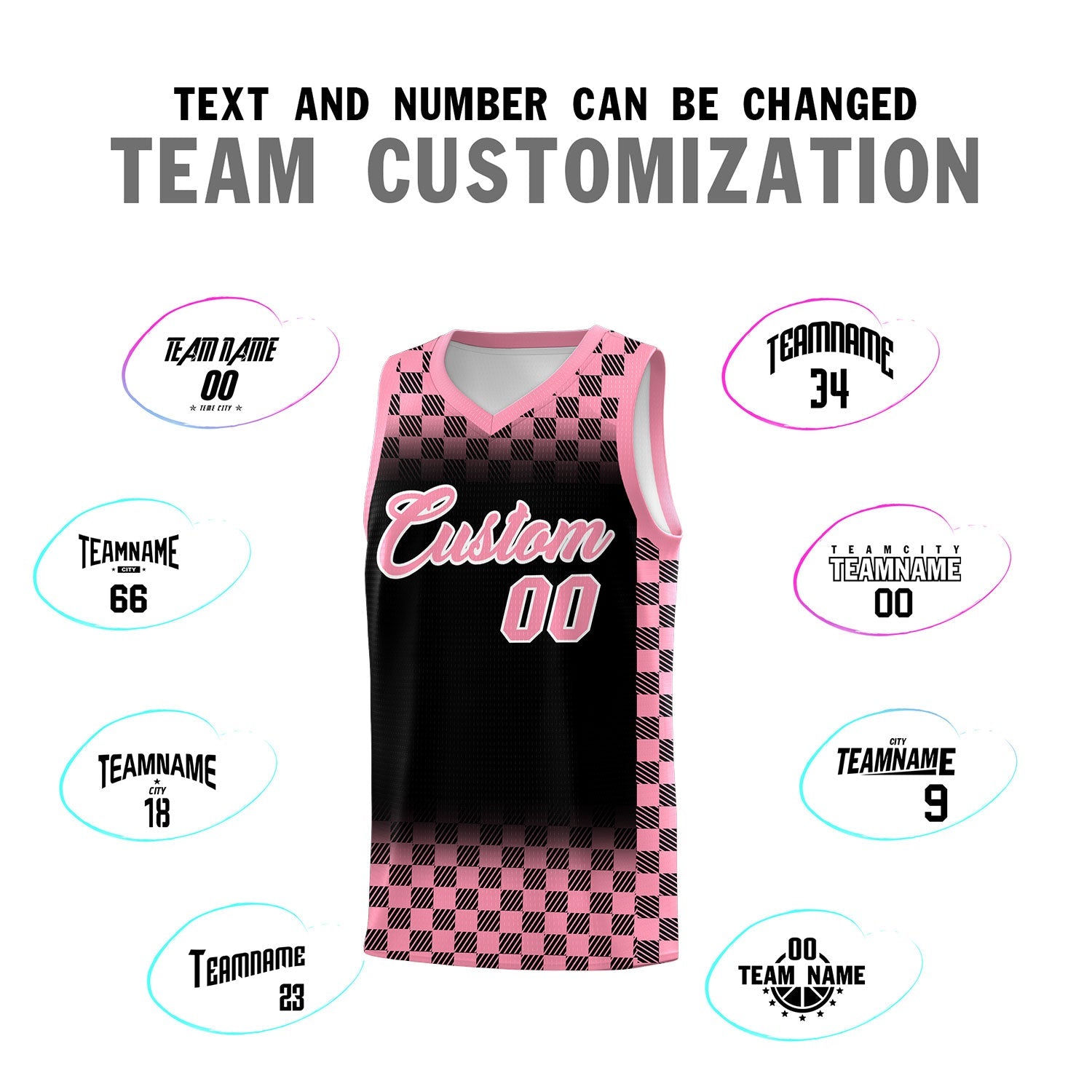 Custom Black Light Pink Classic Plaid Pattern Sports Uniform Basketball Jersey