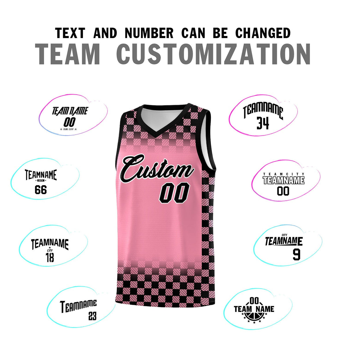 Custom Light Pink Black Classic Plaid Pattern Sports Uniform Basketball Jersey