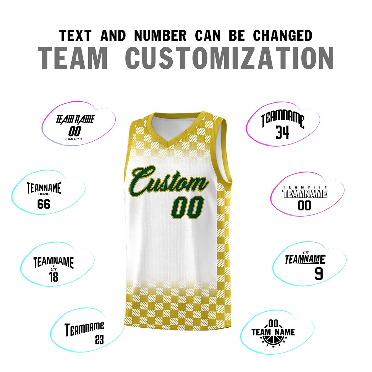 Custom White Old Gold Classic Plaid Pattern Sports Uniform Basketball Jersey