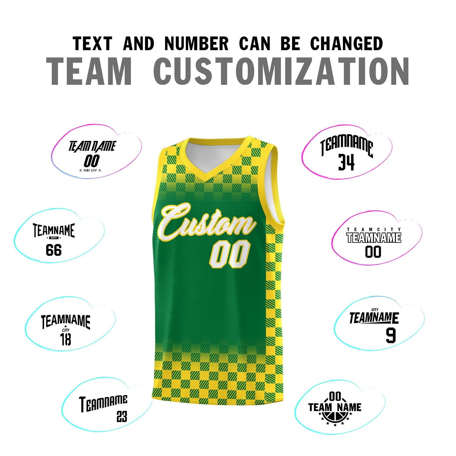Custom Kelly Green Gold Classic Plaid Pattern Sports Uniform Basketball Jersey