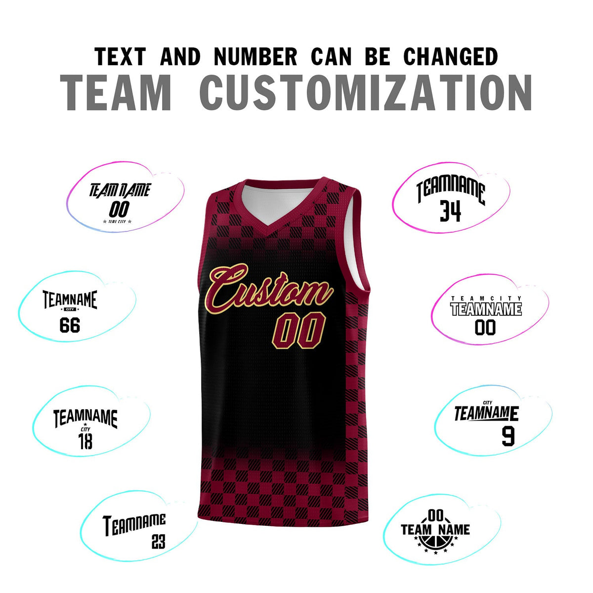 Custom Black Crimson Classic Plaid Pattern Sports Uniform Basketball Jersey