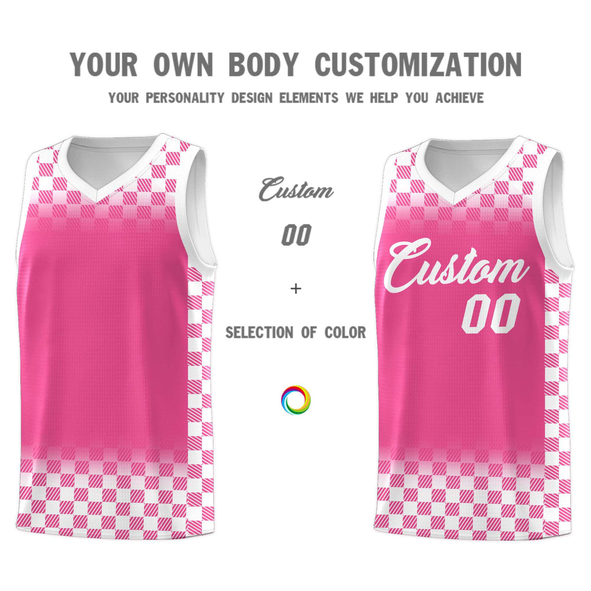 Custom Pink White Classic Plaid Pattern Sports Uniform Basketball Jersey
