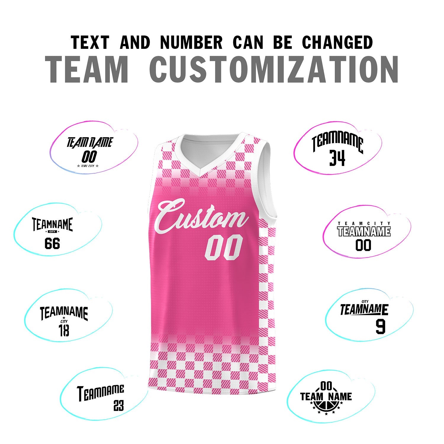 Custom Pink White Classic Plaid Pattern Sports Uniform Basketball Jersey