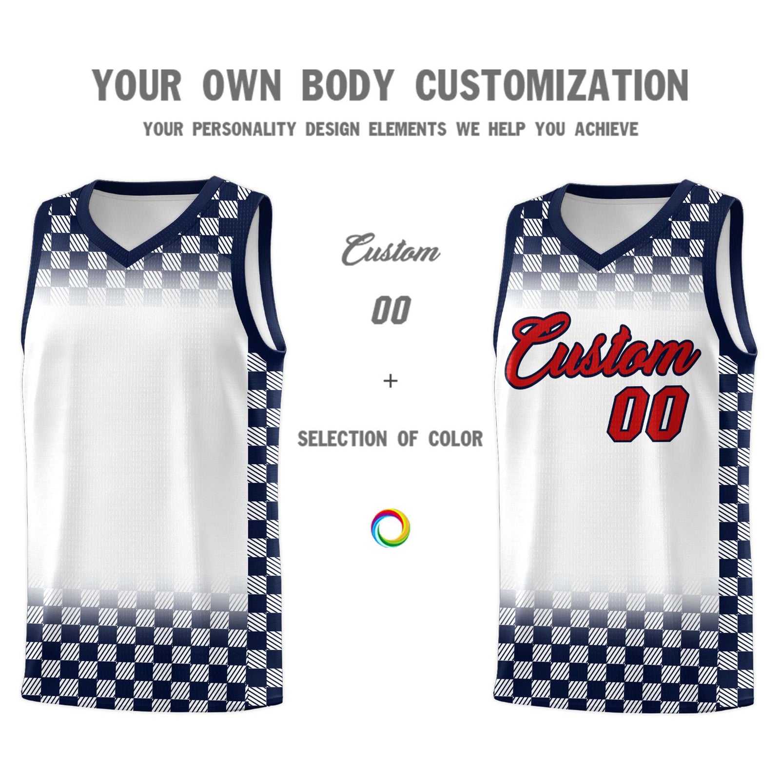 Custom White Navy Classic Plaid Pattern Sports Uniform Basketball Jersey