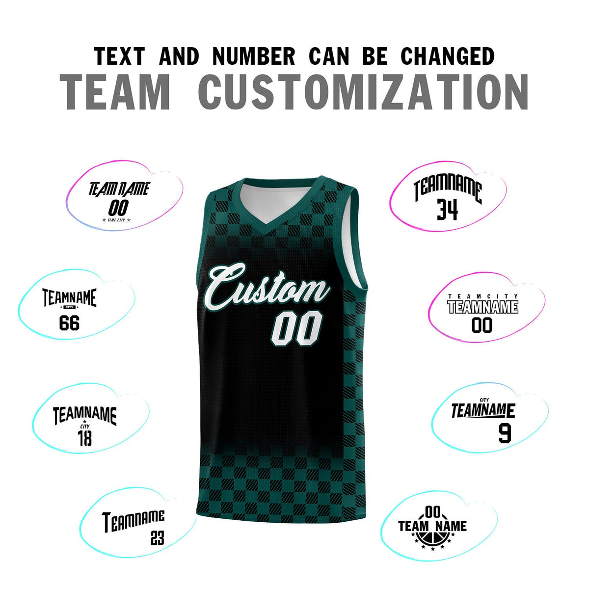 Custom Black Midnight Green Classic Plaid Pattern Sports Uniform Basketball Jersey